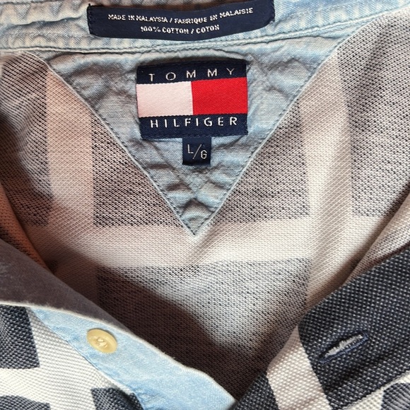 Tommy Hilfiger gray white blue  cotton polo szL - Picture 2 of 3